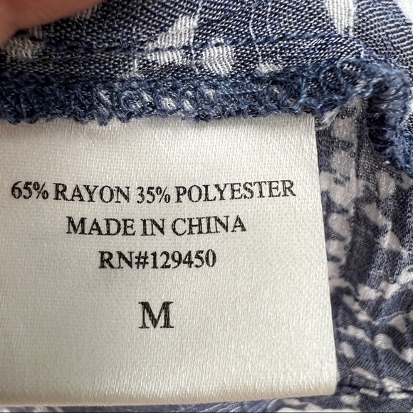 Fred David Geometric Three Quarter Sleeves Scoopneck Drawstring Blue Blouse - Picture 7 of 7